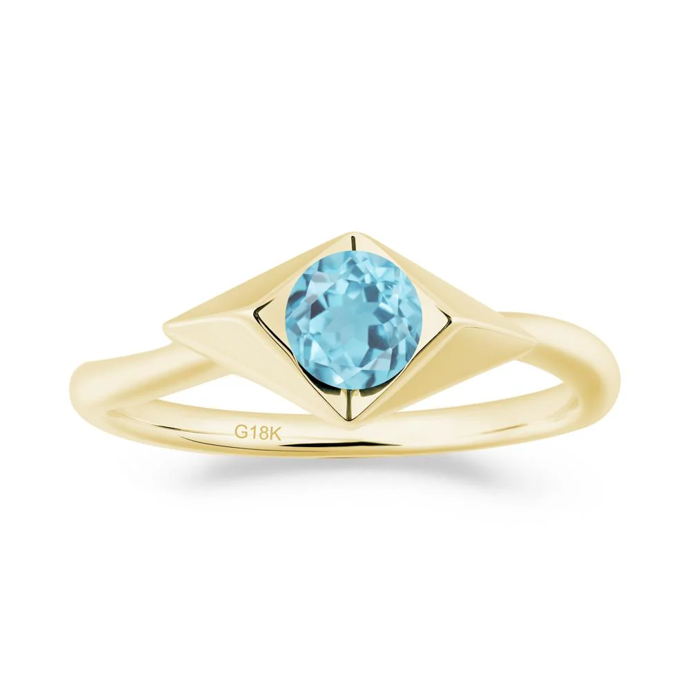 Geometric Round Swiss Blue Topaz Solitaire Ring - Image 7