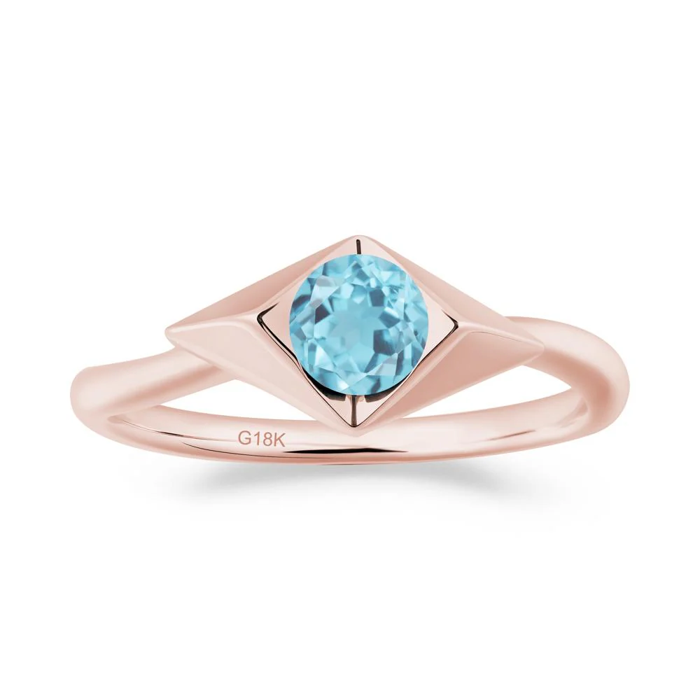 Geometric Round Swiss Blue Topaz Solitaire Ring - Image 9