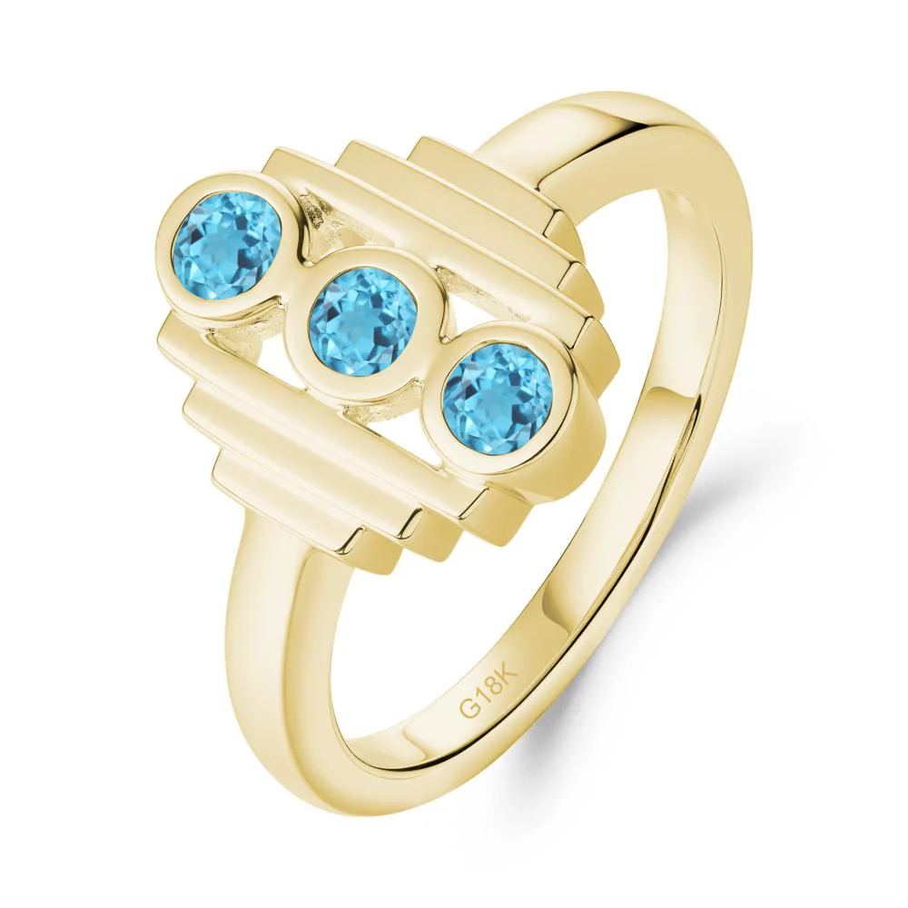 Geometric Round Swiss Blue Topaz Three Stone Ring - Image 2