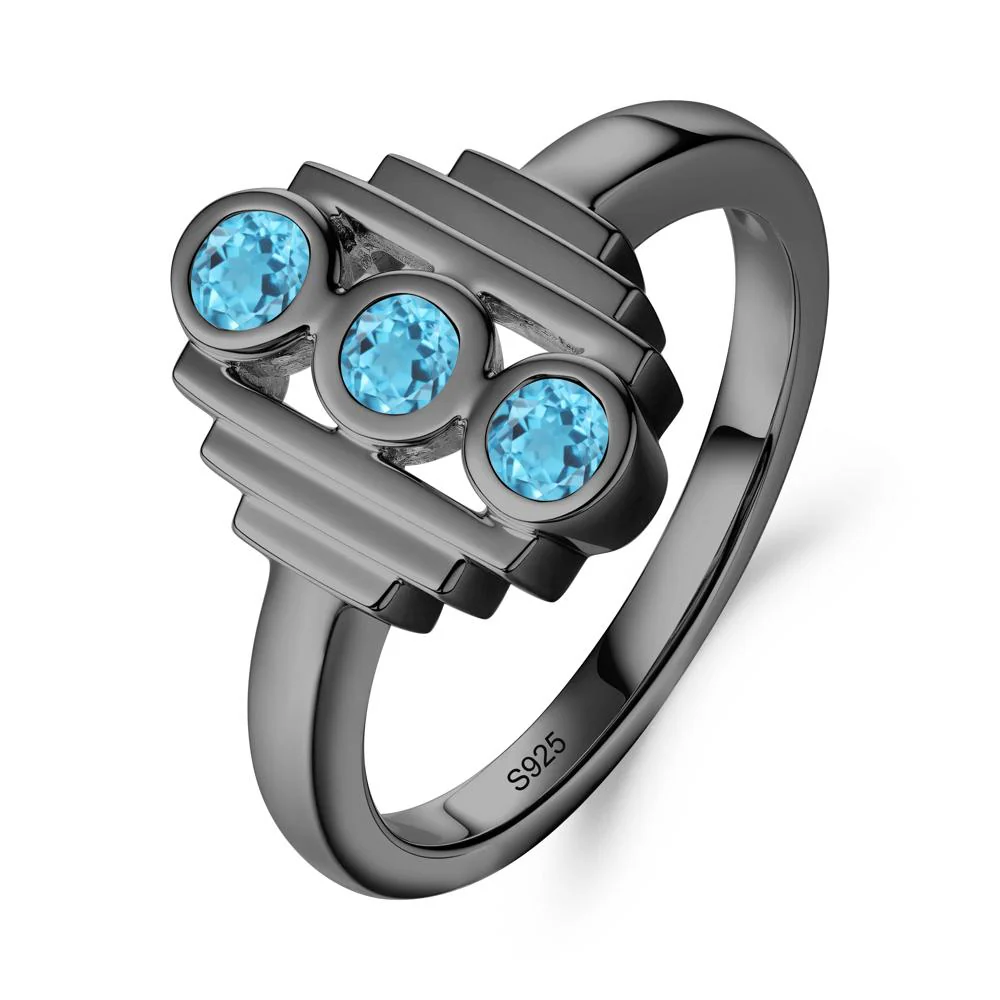 Geometric Round Swiss Blue Topaz Three Stone Ring - Image 6