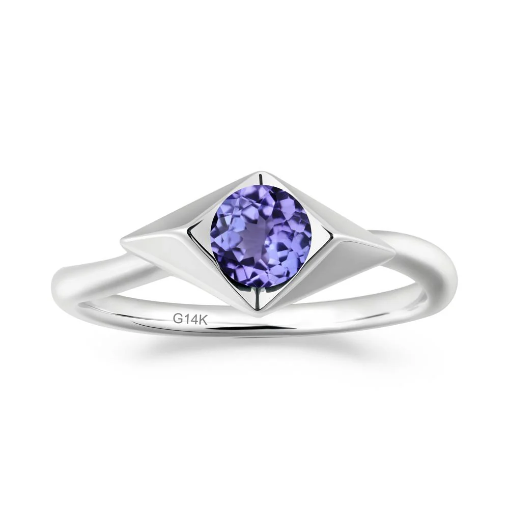 Geometric Round Tanzanite Solitaire Ring - Image 3