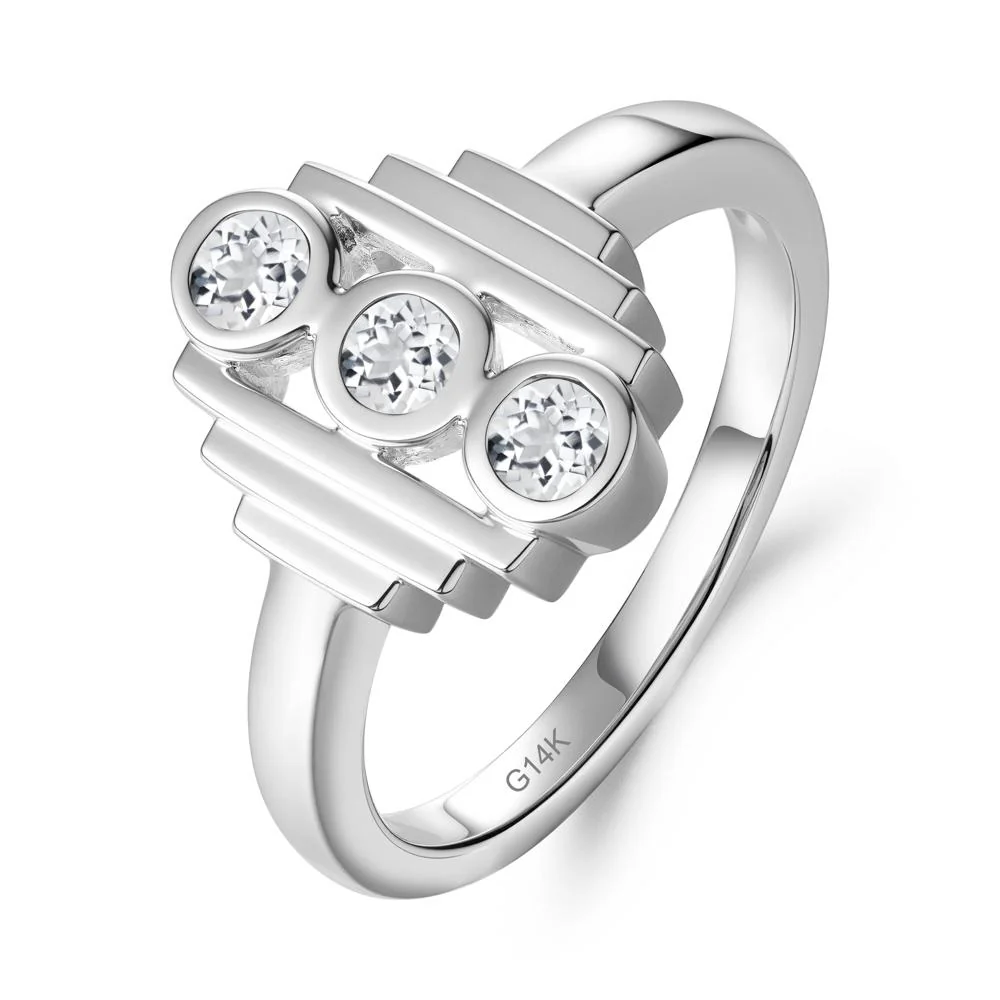 Geometric Round White Topaz Three Stone Ring - Image 2