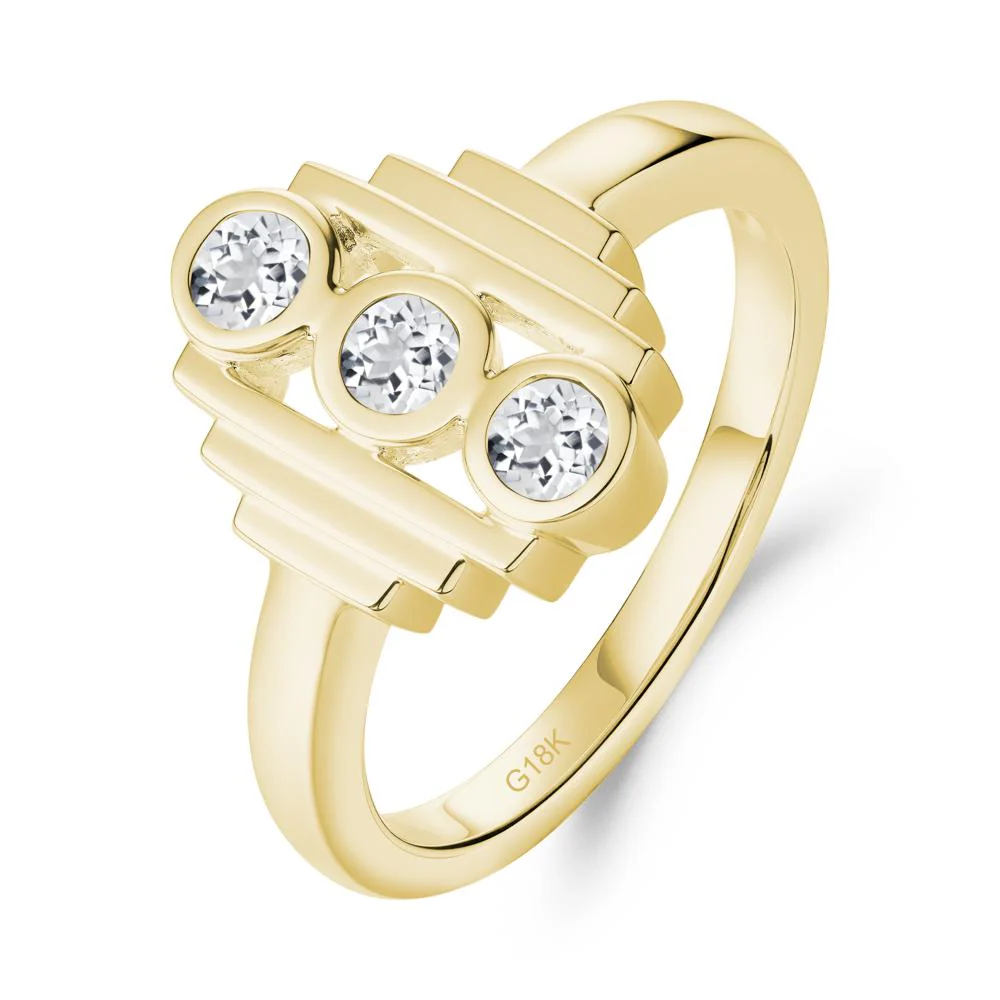 Geometric Round White Topaz Three Stone Ring - Image 8