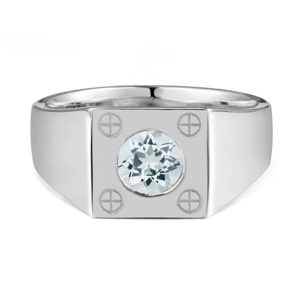 Geometric Wide Band Aquamarine Ring - Image 3