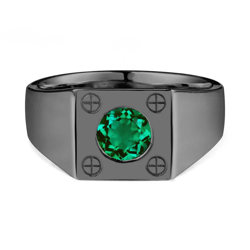 Geometric Wide Band Emerald Ring