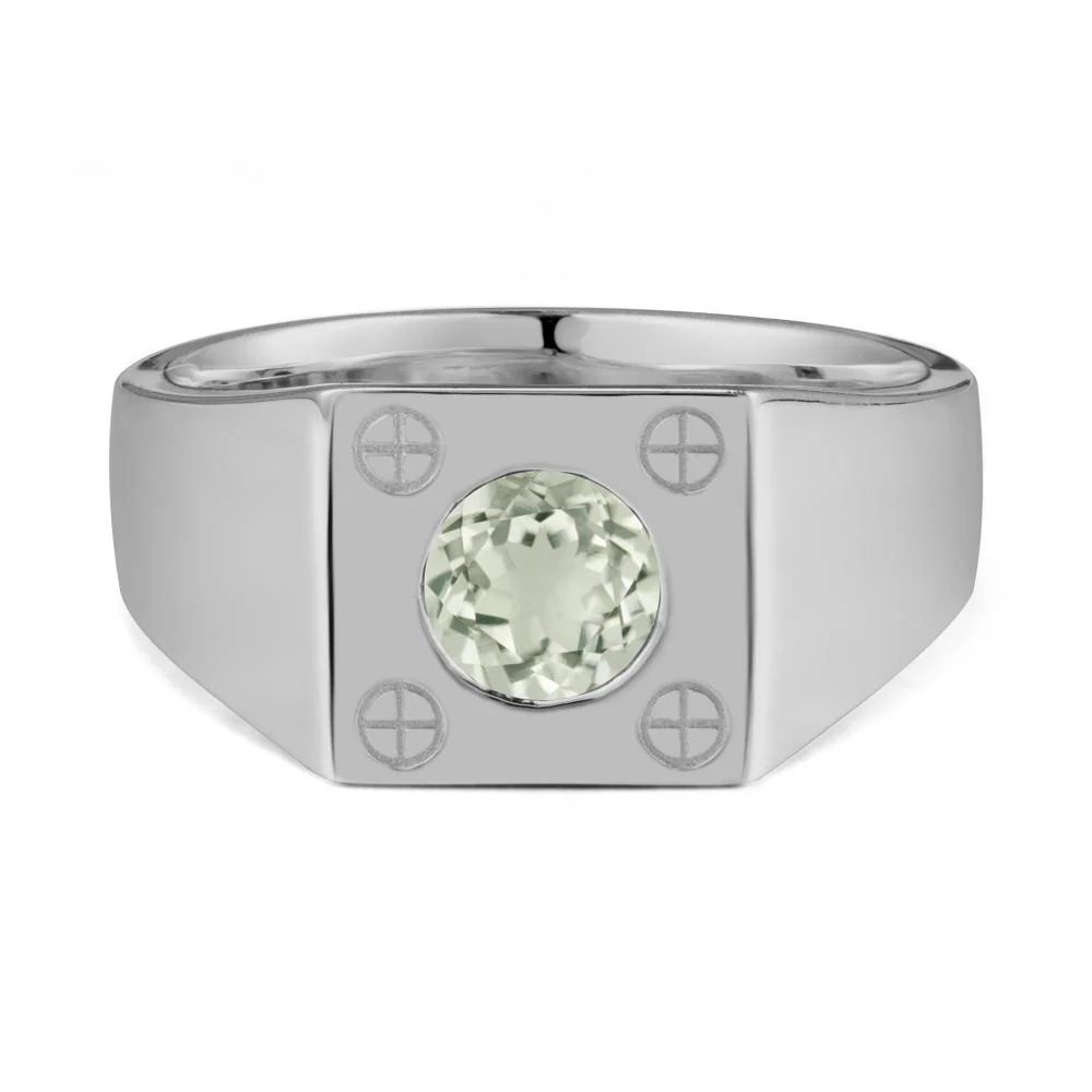 Geometric Wide Band Green Amethyst Ring