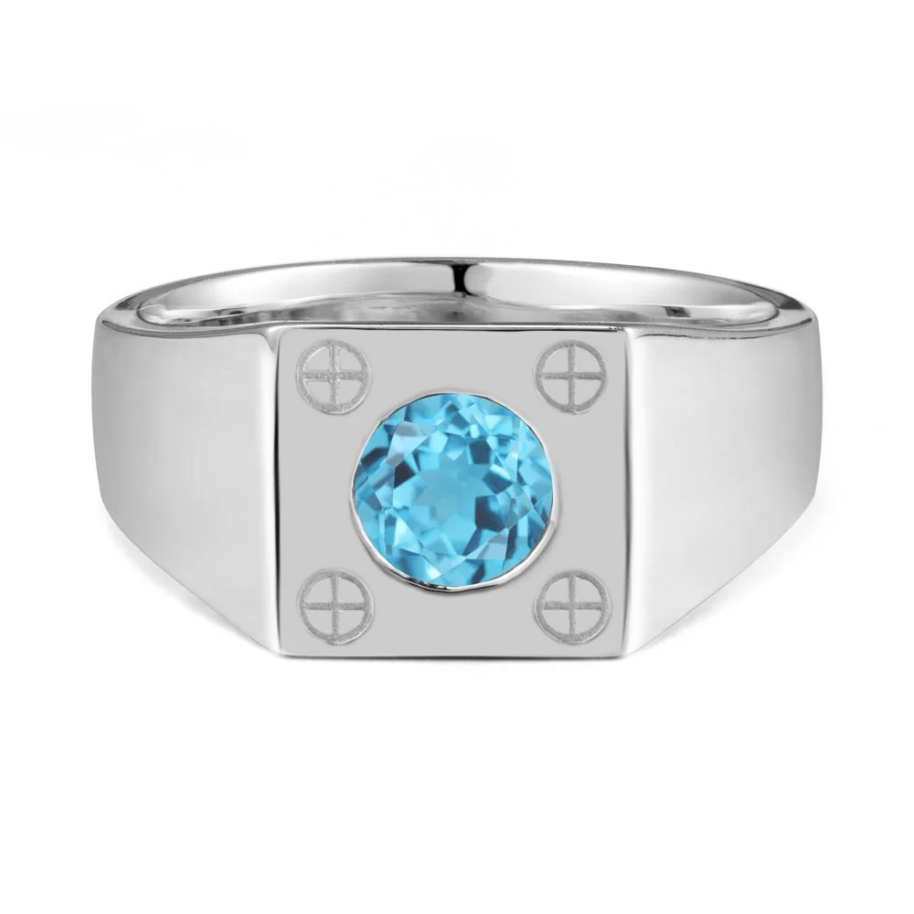Geometric Wide Band Swiss Blue Topaz Ring - Image 6