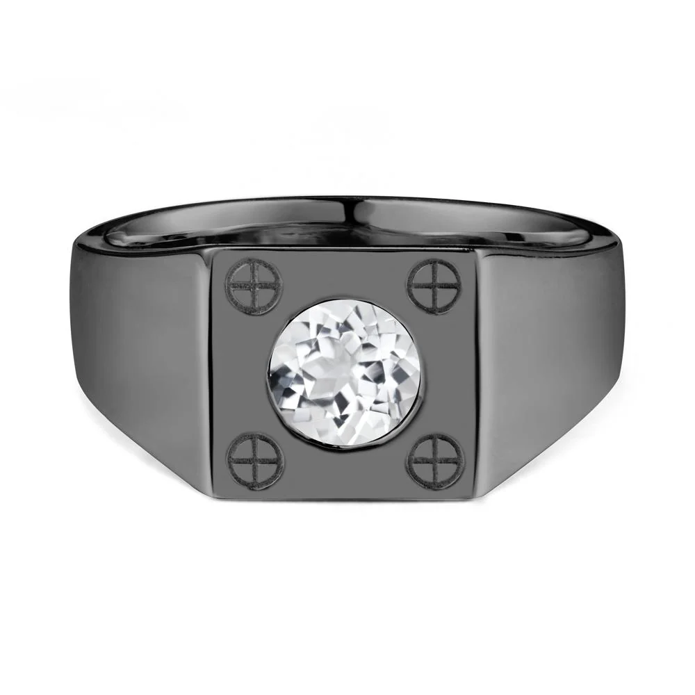 Geometric Wide Band White Topaz Ring