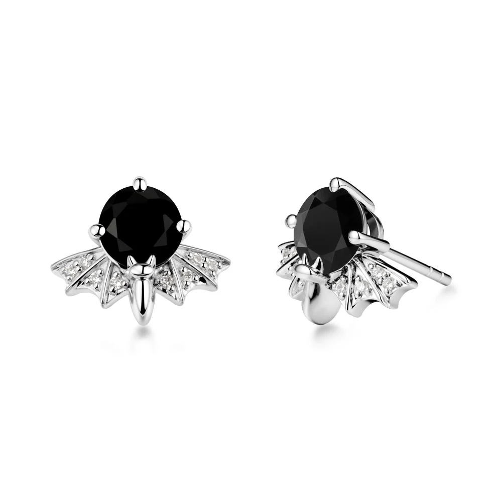 Gothic Bat Black Spinel Earrings - Image 3