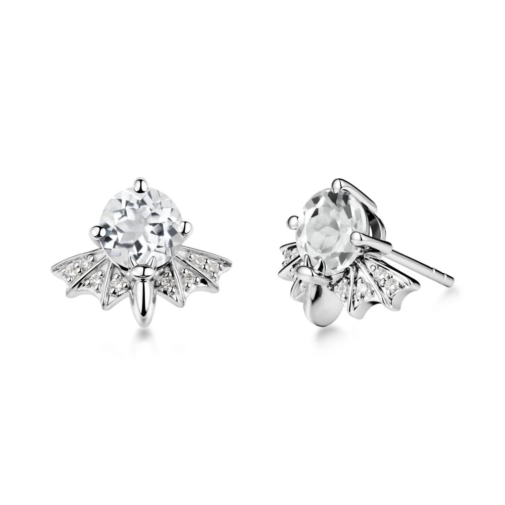 Gothic Bat White Topaz Earrings - Image 3