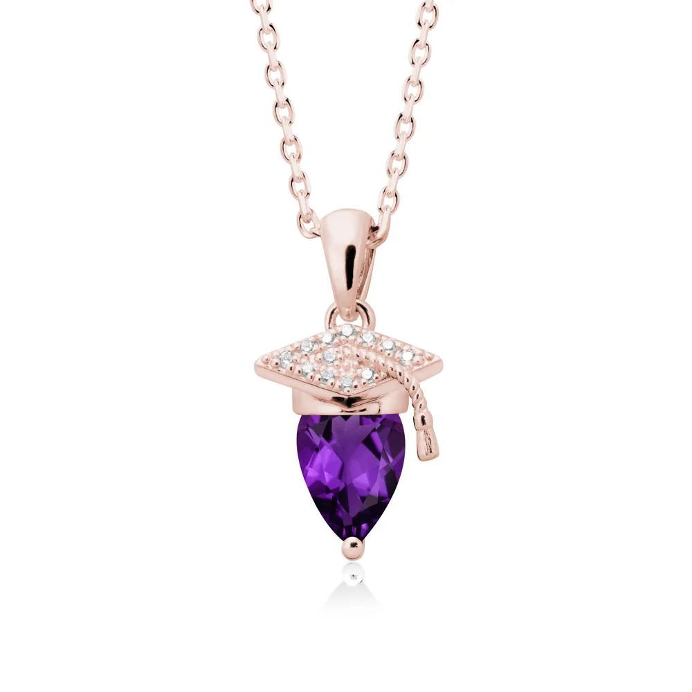 Graduation Cap Amethyst Pendant Necklace - Image 4
