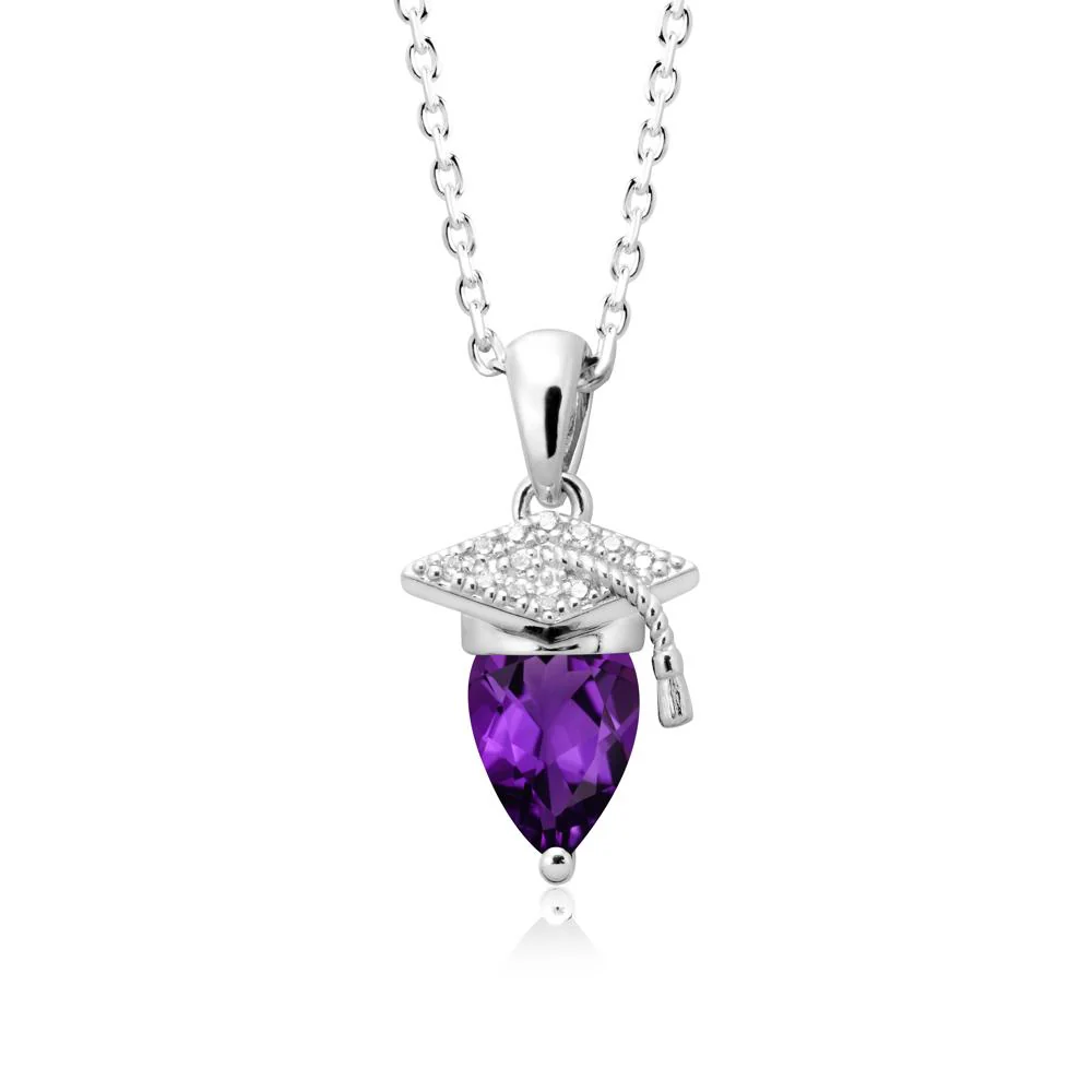 Graduation Cap Amethyst Pendant Necklace - Image 5