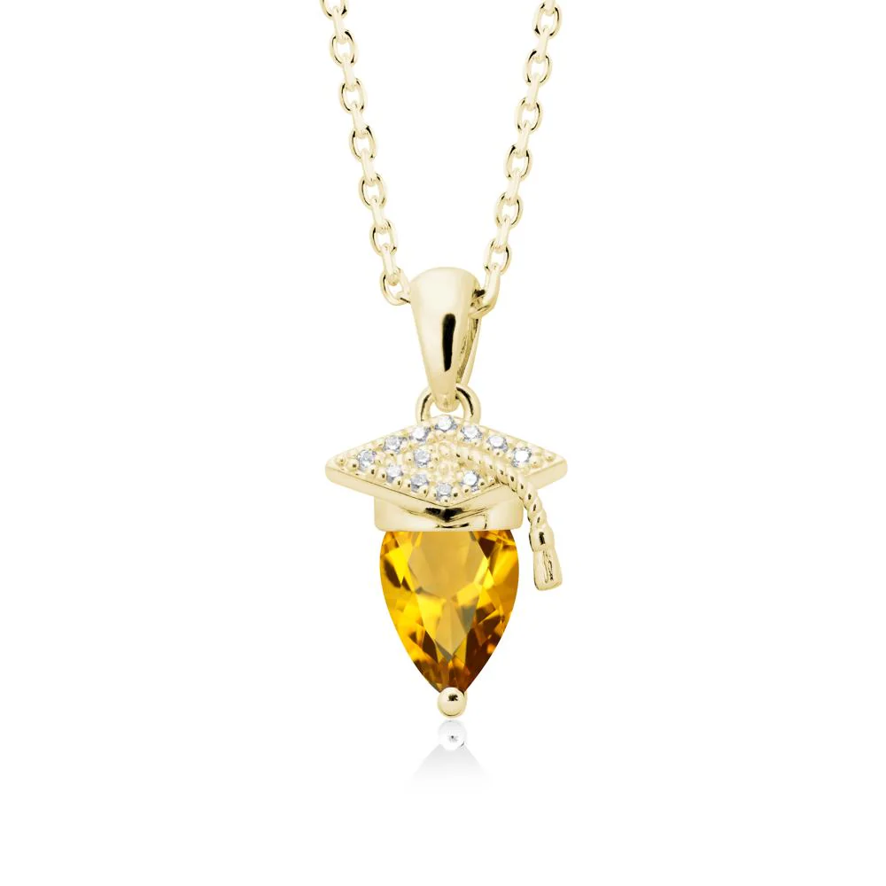 Graduation Cap Citrine Pendant Necklace - Image 7
