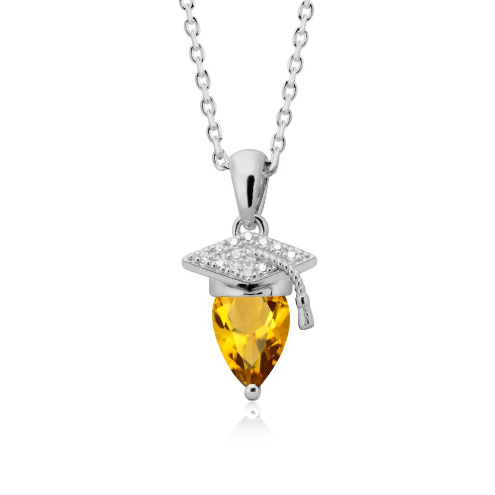 Graduation Cap Citrine Pendant Necklace - Image 8