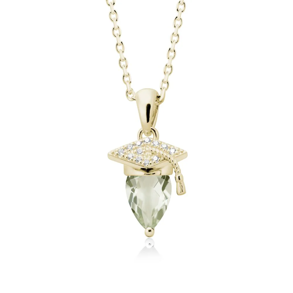 Graduation Cap Green Amethyst Pendant Necklace - Image 3