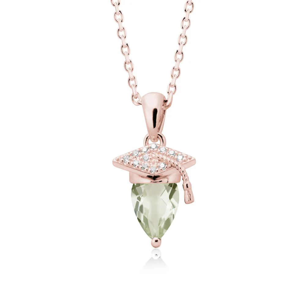 Graduation Cap Green Amethyst Pendant Necklace - Image 4