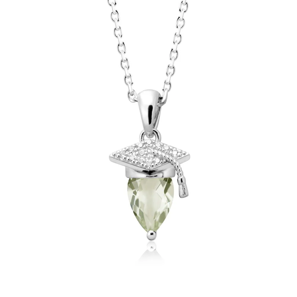 Graduation Cap Green Amethyst Pendant Necklace - Image 5