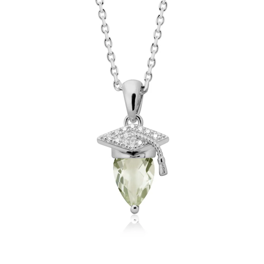 Graduation Cap Green Amethyst Pendant Necklace - Image 8