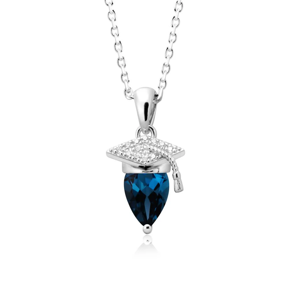 Graduation Cap London Blue Topaz Pendant Necklace