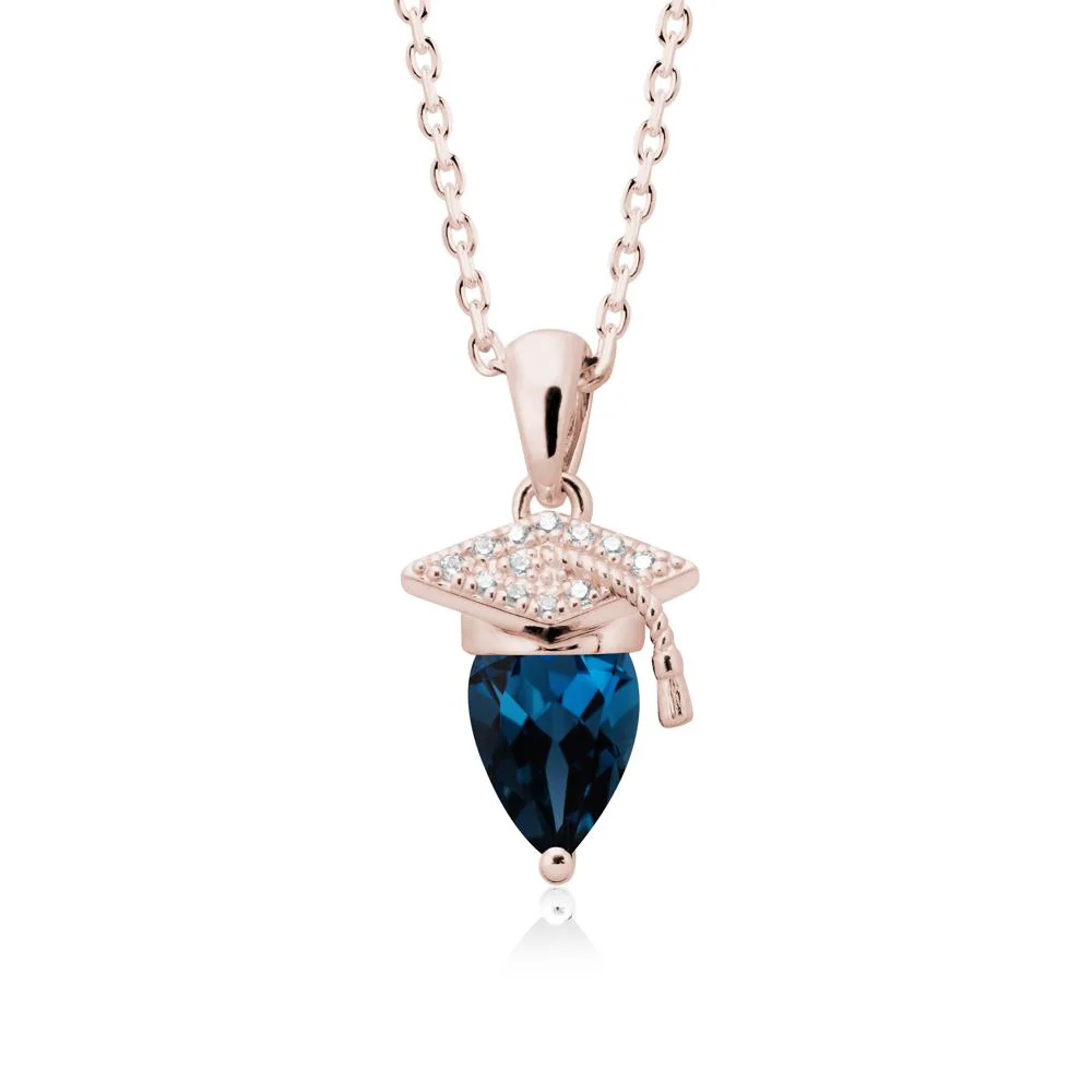 Graduation Cap London Blue Topaz Pendant Necklace - Image 2