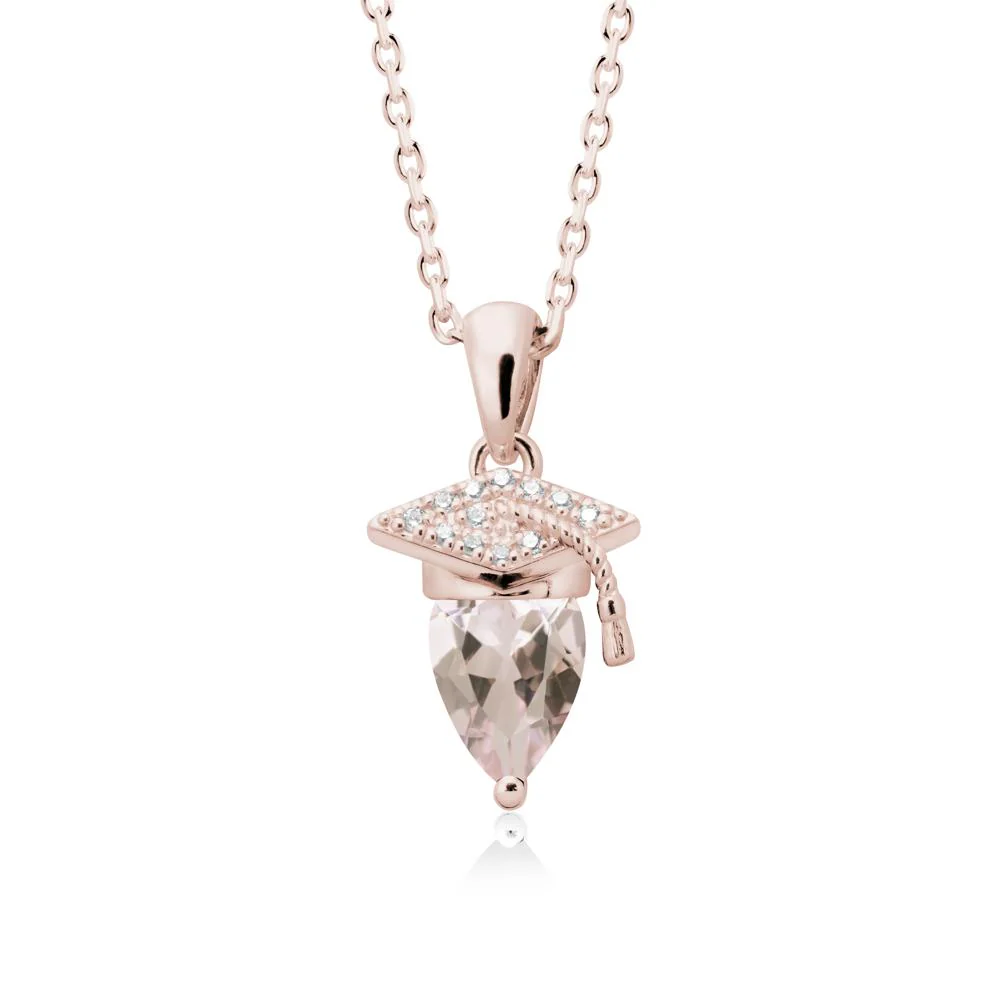 Graduation Cap Morganite Pendant Necklace - Image 2