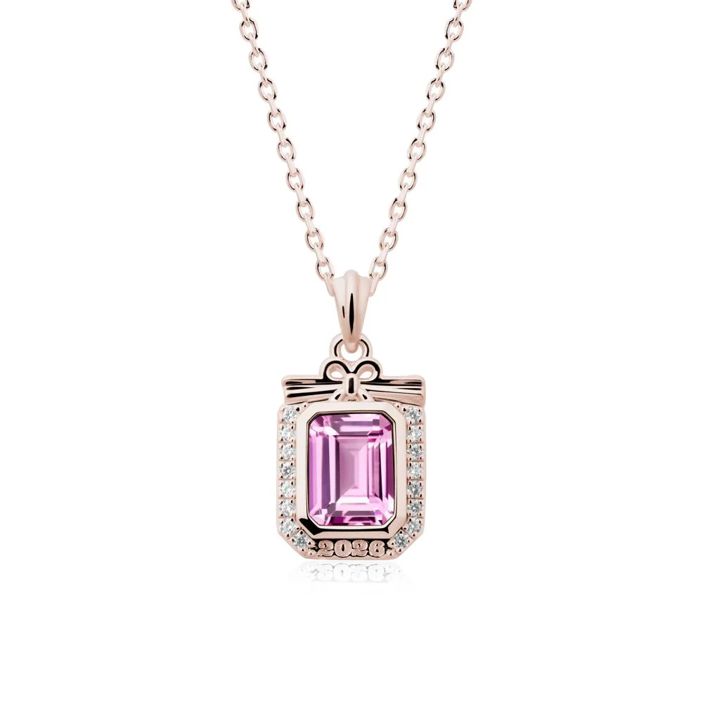 Graduation Halo Pink Sapphire Necklace - Image 2