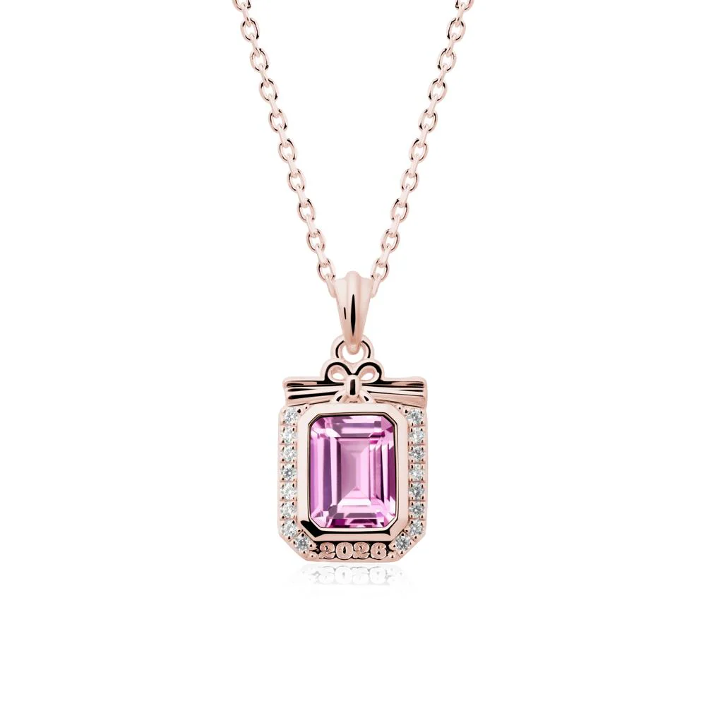 Graduation Halo Pink Sapphire Necklace - Image 5