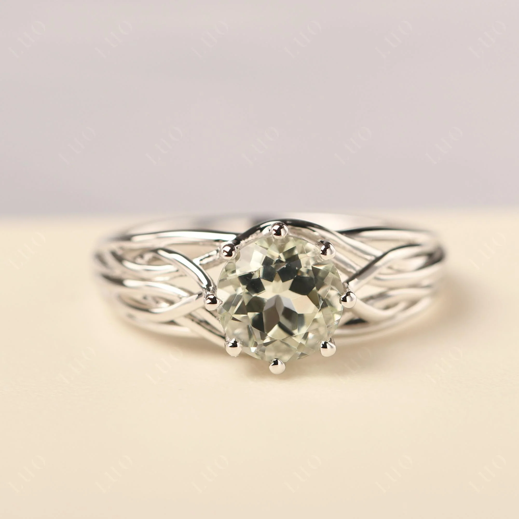 Green Amethyst Intertwined Ring - Image 10