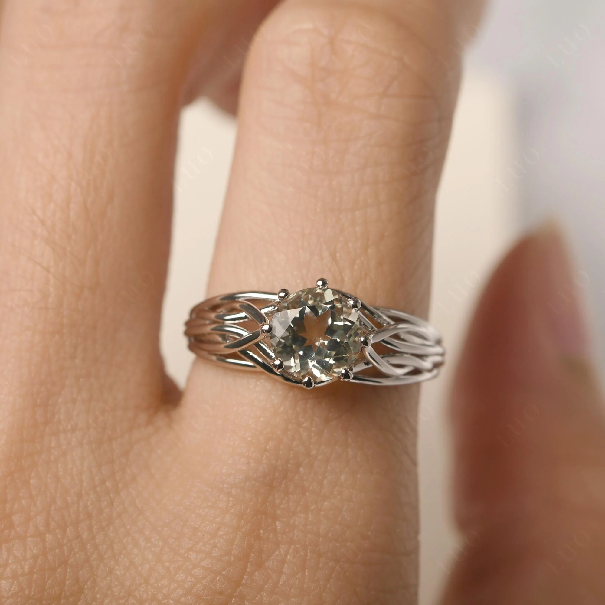 Green Amethyst Intertwined Ring - Image 14