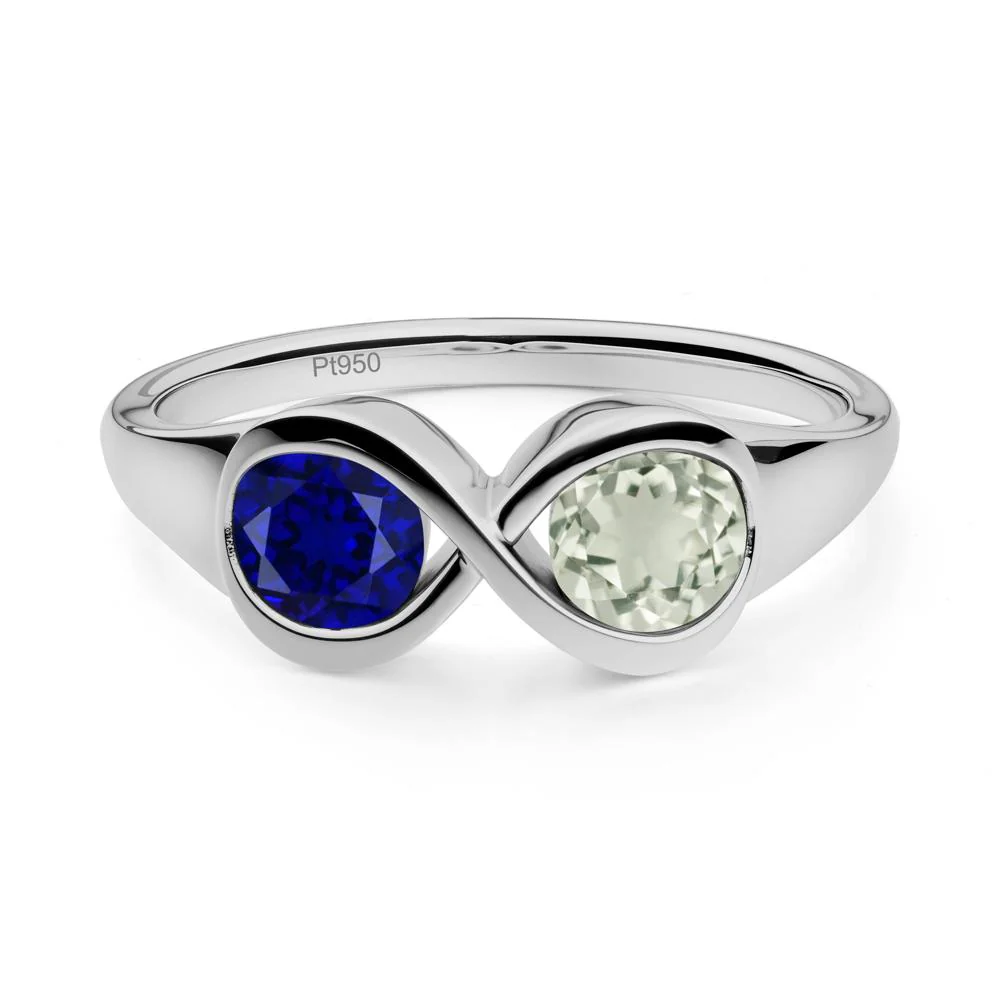 Green Amethyst and Sapphire Toi Et Moi Infinity Ring - Image 3