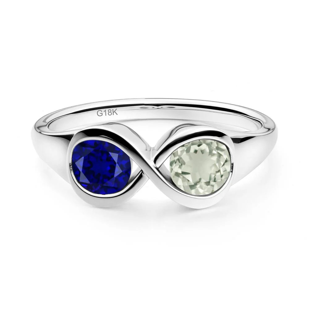 Green Amethyst and Sapphire Toi Et Moi Infinity Ring - Image 5