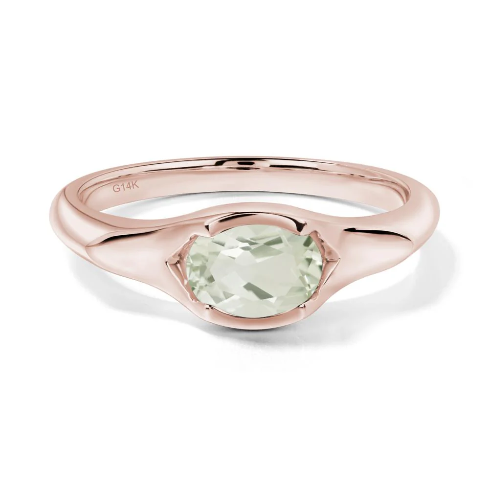 Green Amethyst Bezel Set Oval Engagement Ring