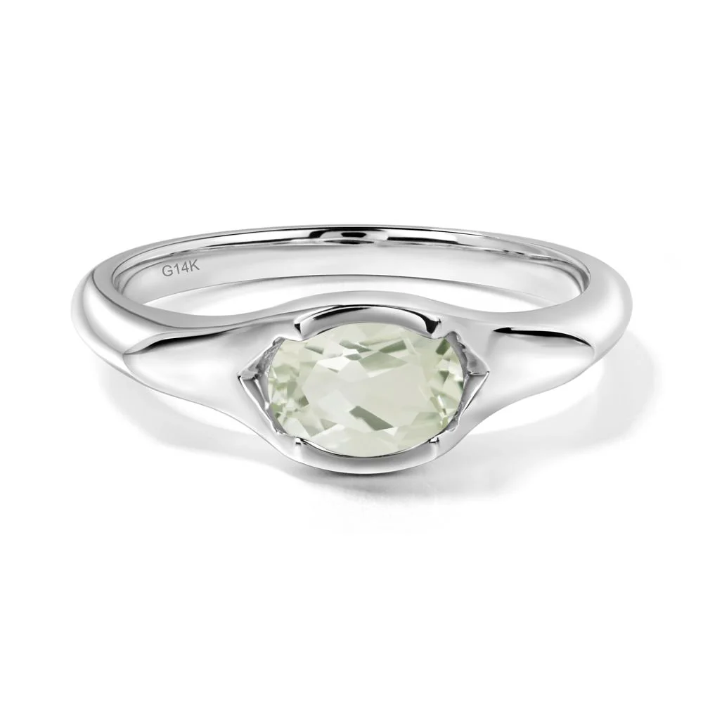 Green Amethyst Bezel Set Oval Engagement Ring - Image 6