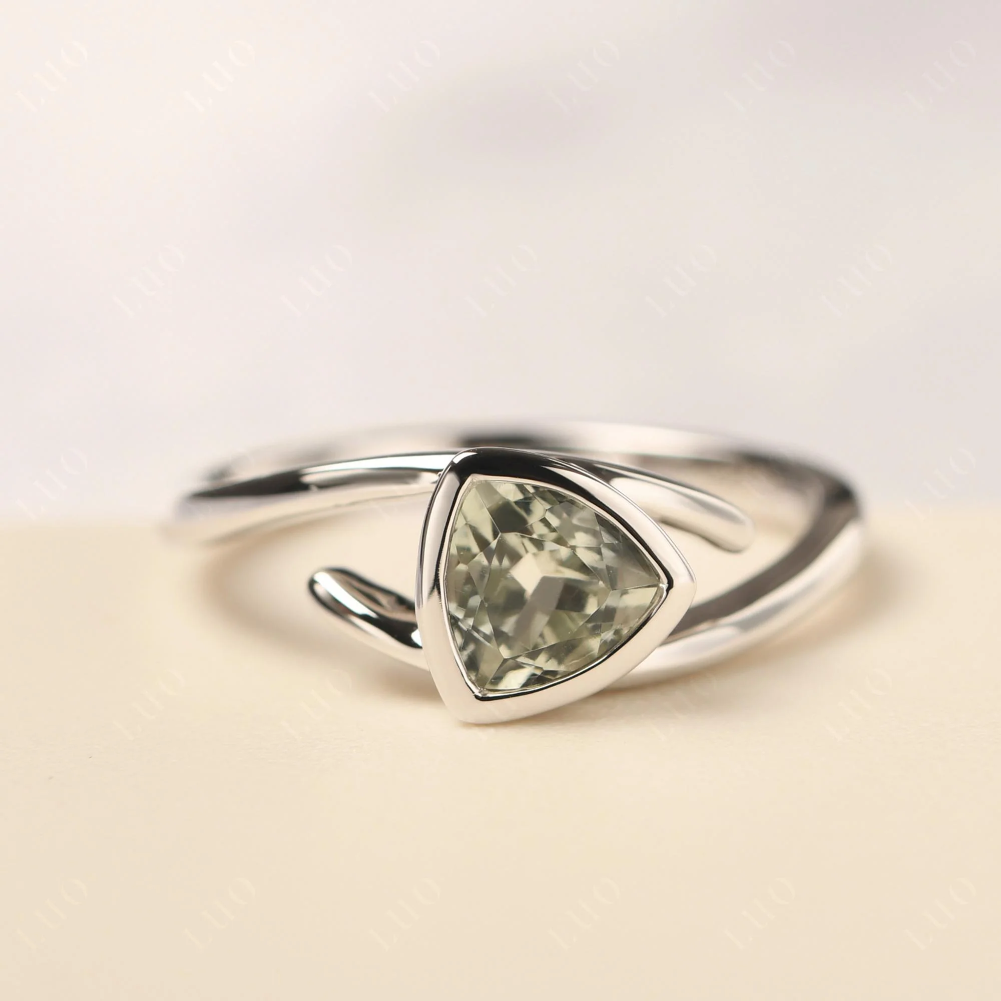 Bezel Set Green Amethyst Ring - Image 10
