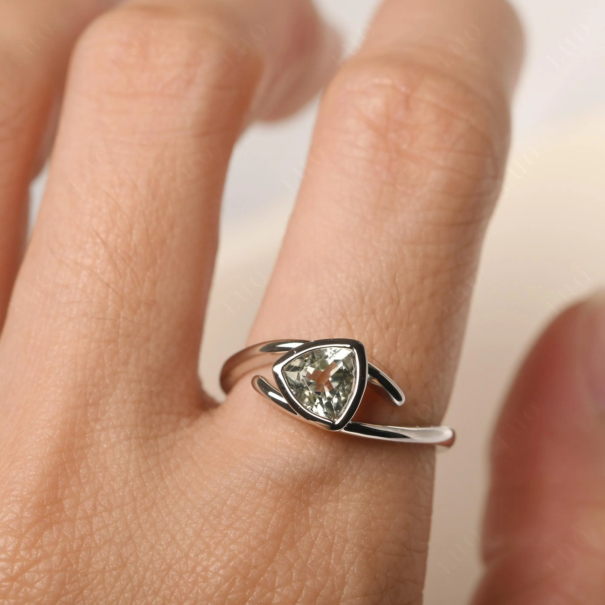 Bezel Set Green Amethyst Ring - Image 14