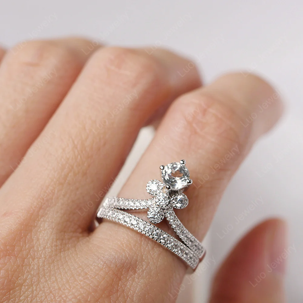 Green Amethyst Milgrain Bridal Ring Set - Image 5