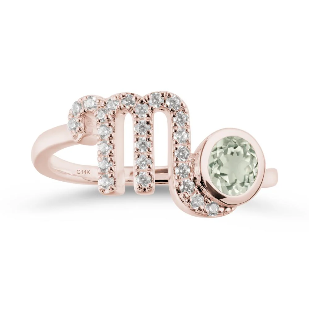 Green Amethyst Bypass Scorpio Zodiac Ring-Resourceful & Brave