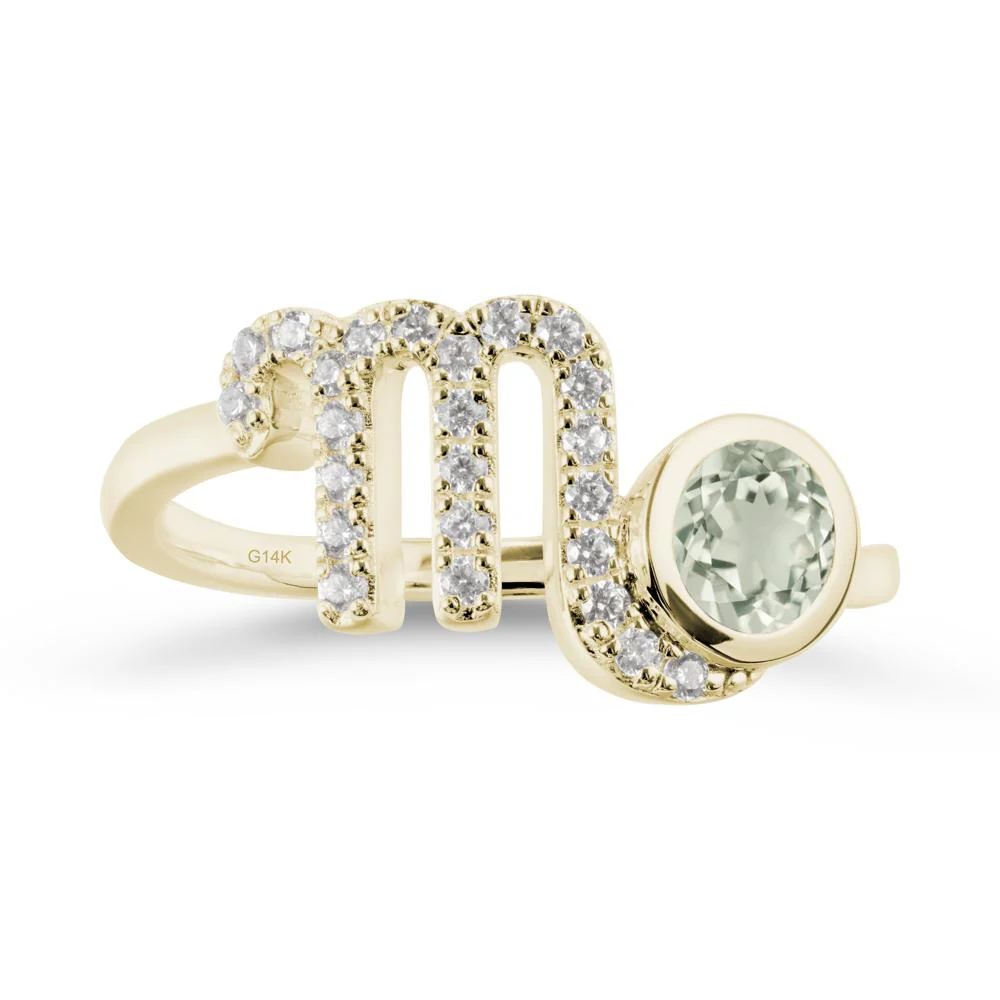 Green Amethyst Bypass Scorpio Zodiac Ring-Resourceful & Brave - Image 3