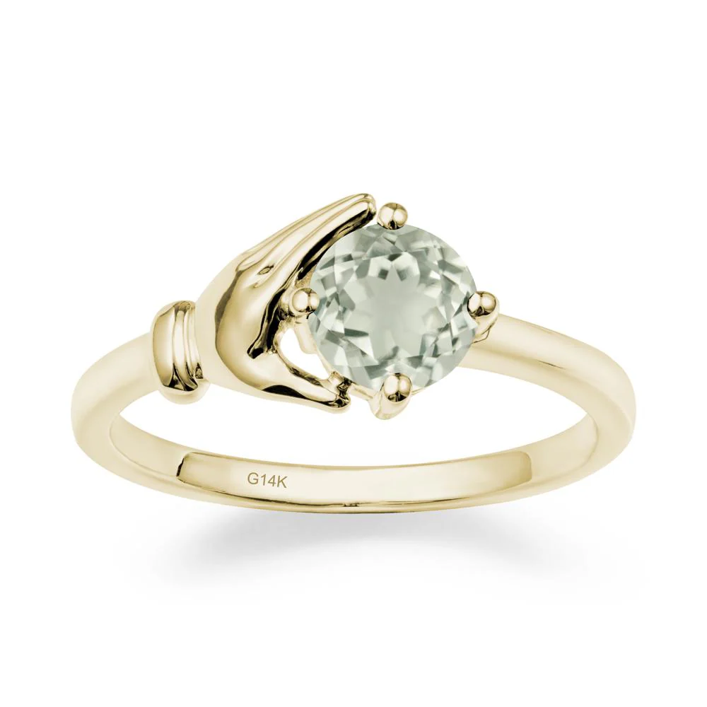 Green Amethyst Cupping Hand Ring In 14K Gold - Image 4