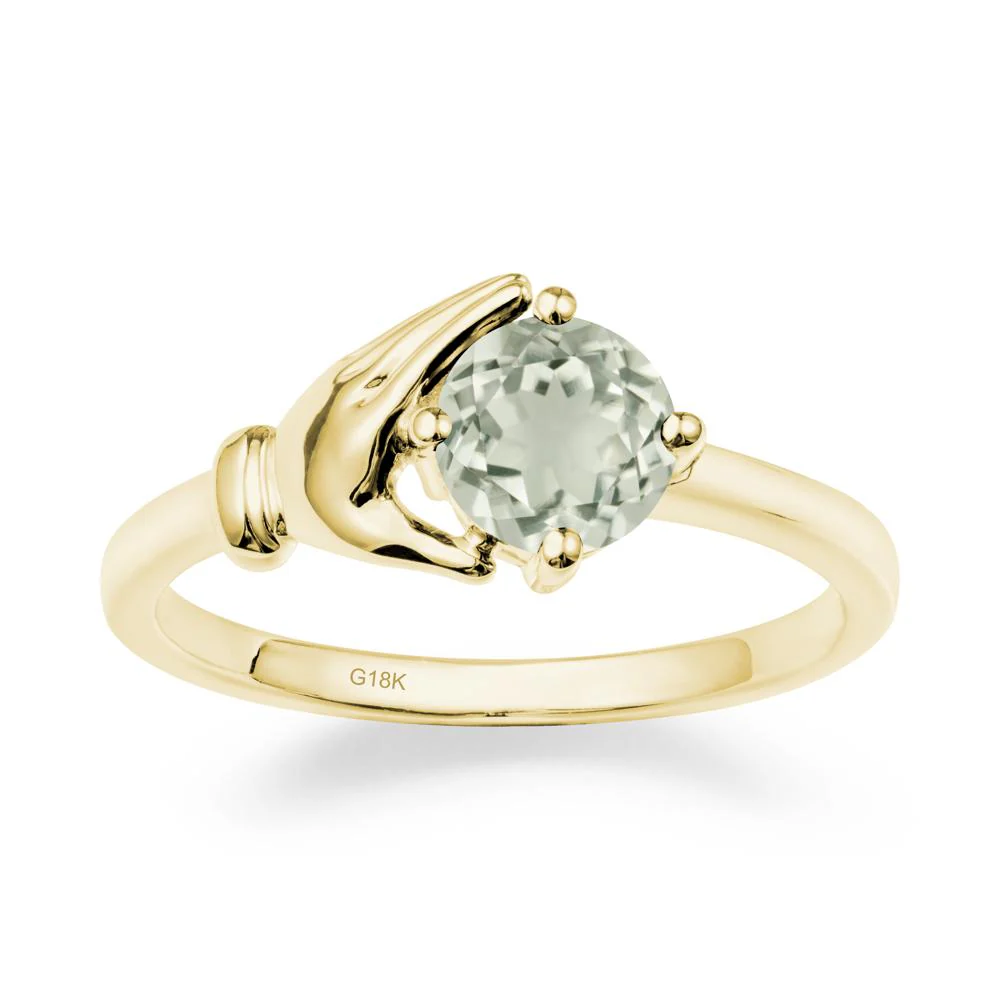 Green Amethyst Cupping Hand Ring In 14K Gold - Image 7