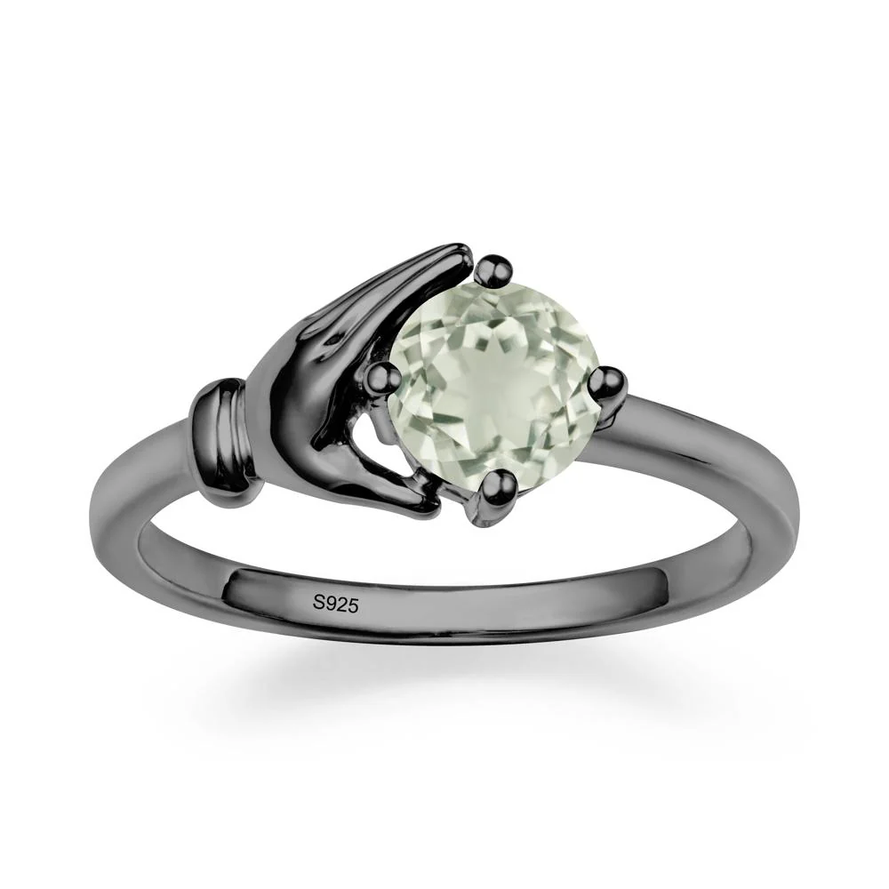 Green Amethyst Cupping Hand Ring In 14K Gold - Image 8