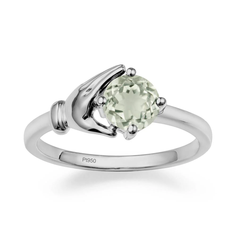 Green Amethyst Cupping Hand Ring In 14K Gold - Image 9