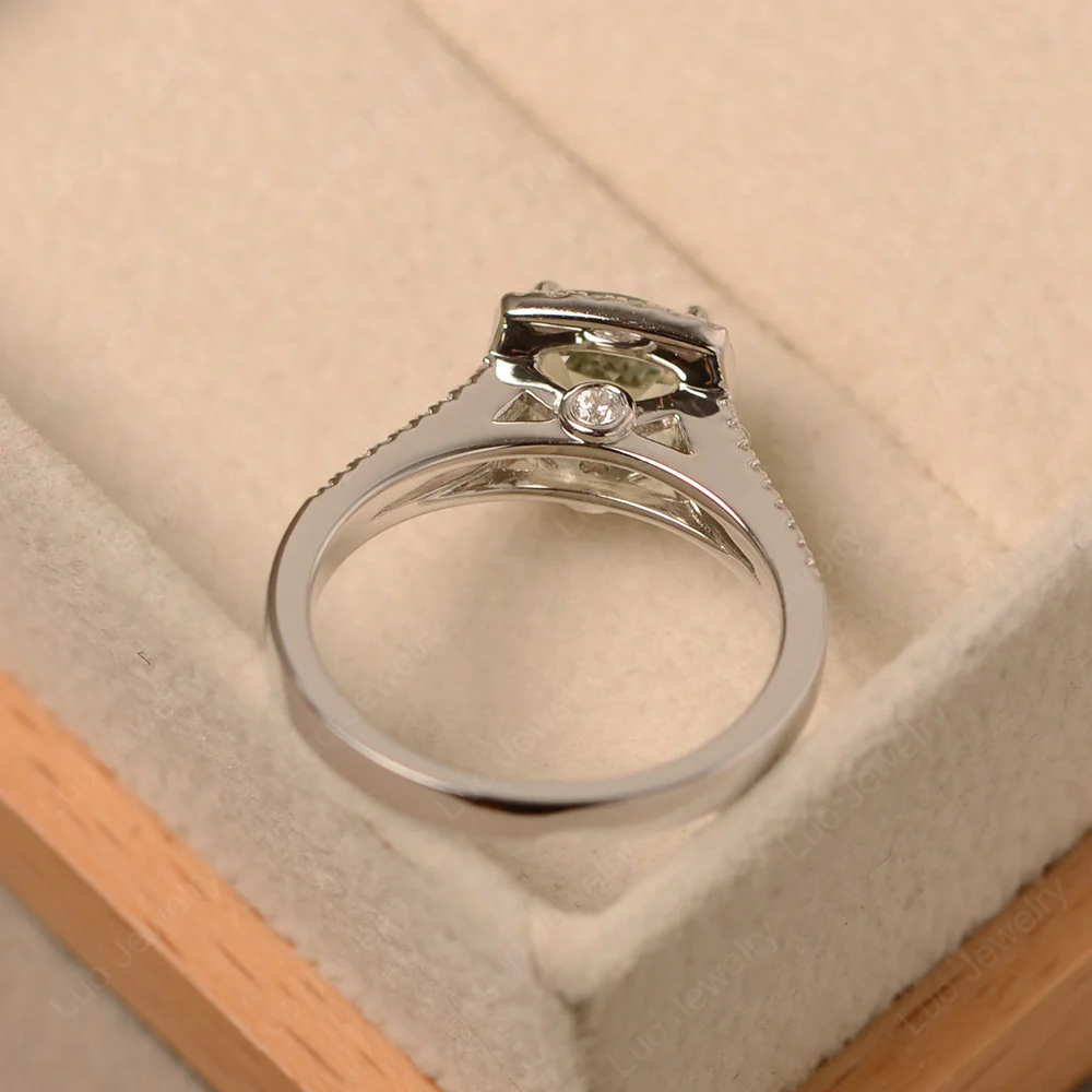 Green Amethyst Cathedral Cushion Cut Engagement Ring - Image 3