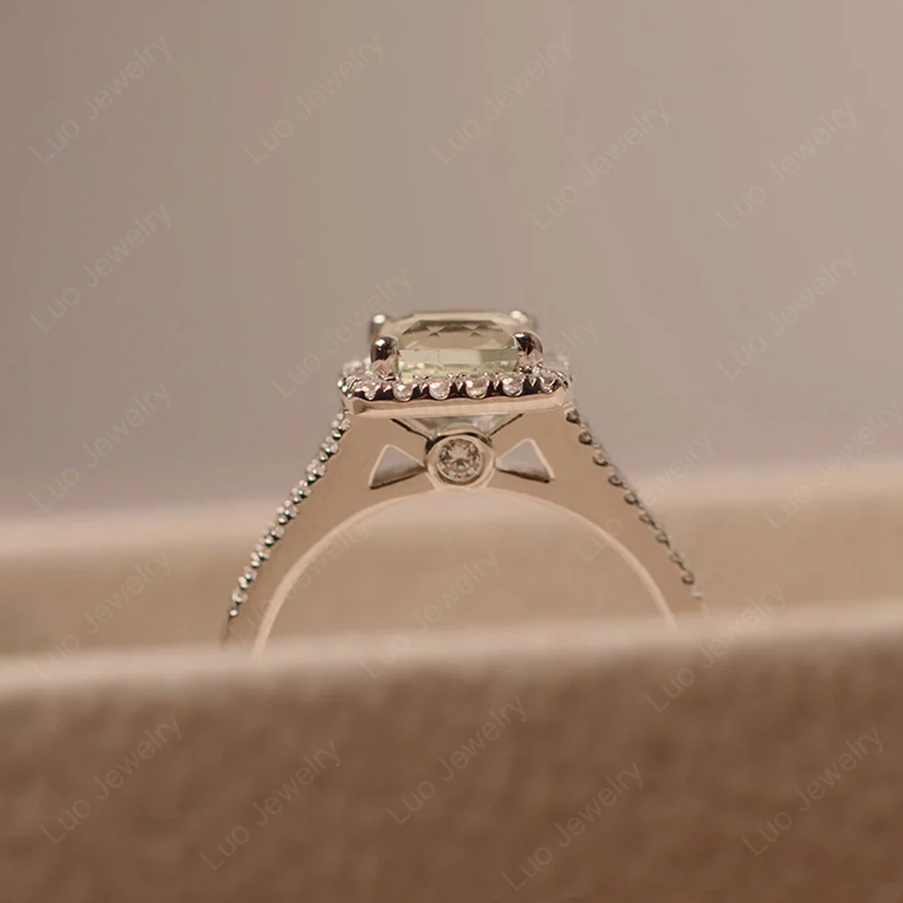 Green Amethyst Cathedral Cushion Cut Engagement Ring - Image 4