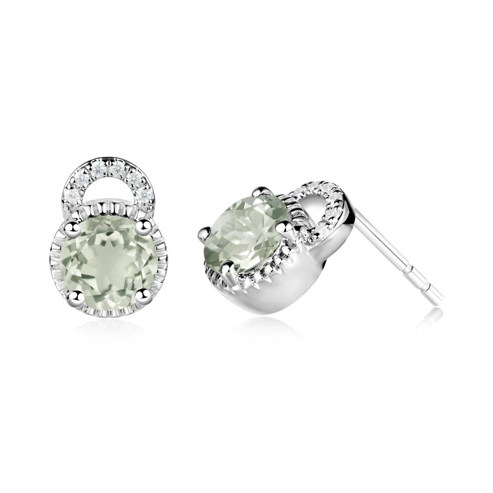 Green Amethyst Earrings with Sculpted Halo