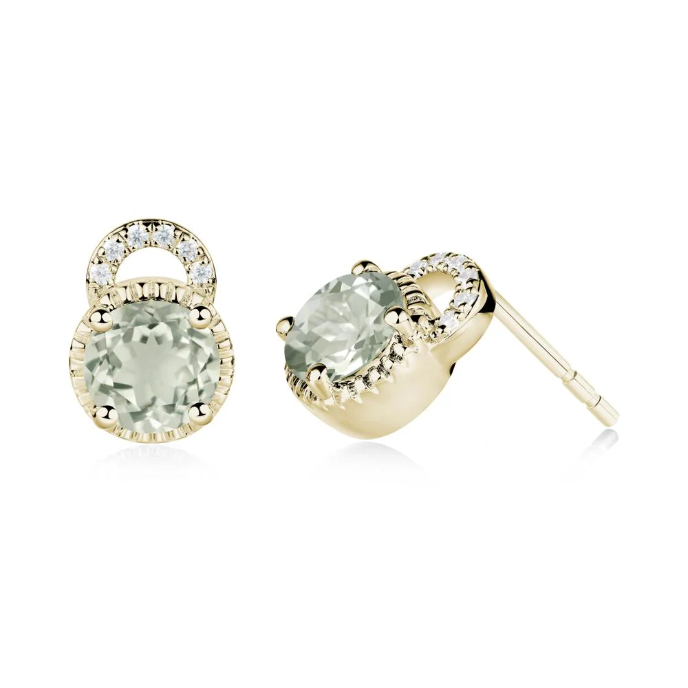 Green Amethyst Earrings with Sculpted Halo - Image 6