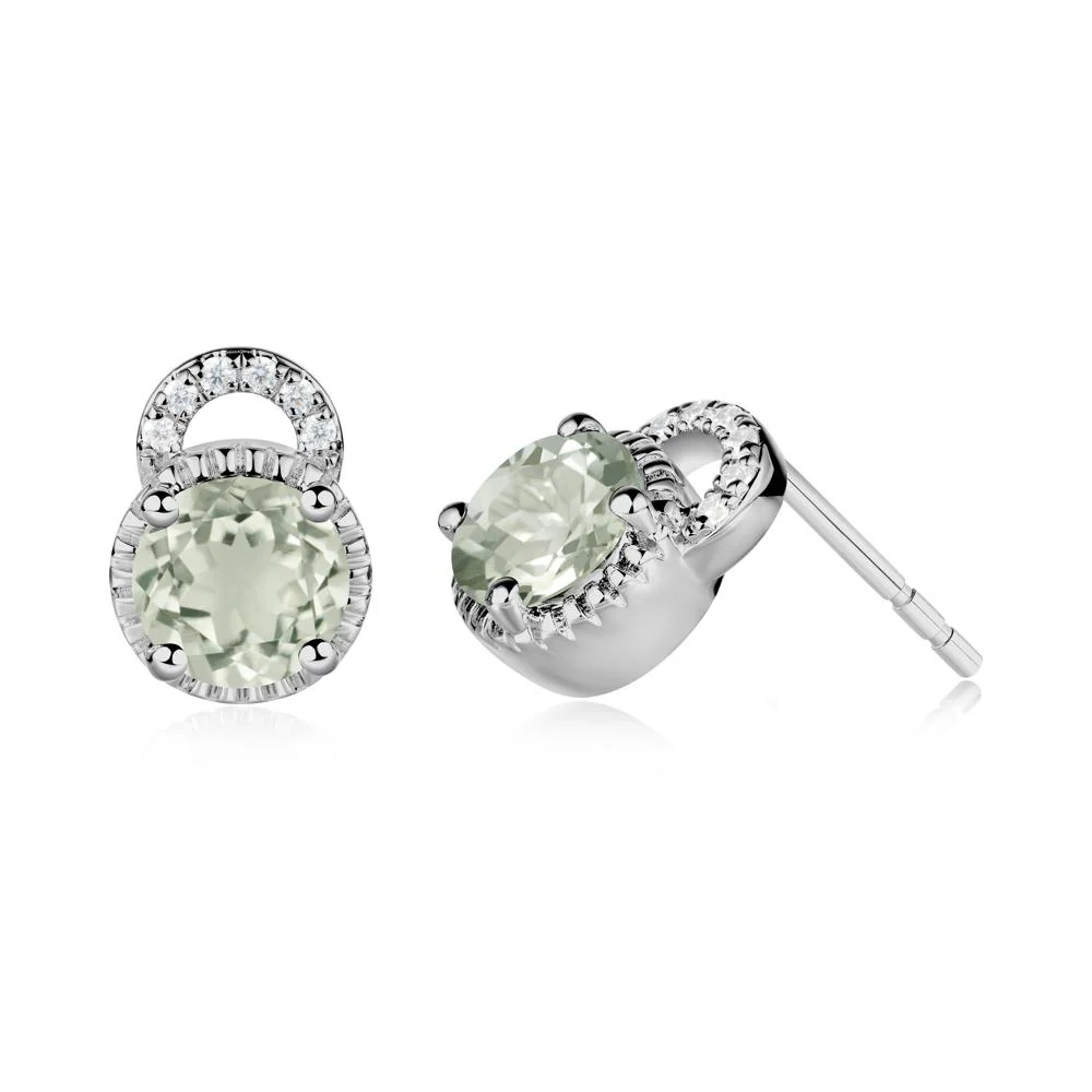 Green Amethyst Earrings with Sculpted Halo - Image 8