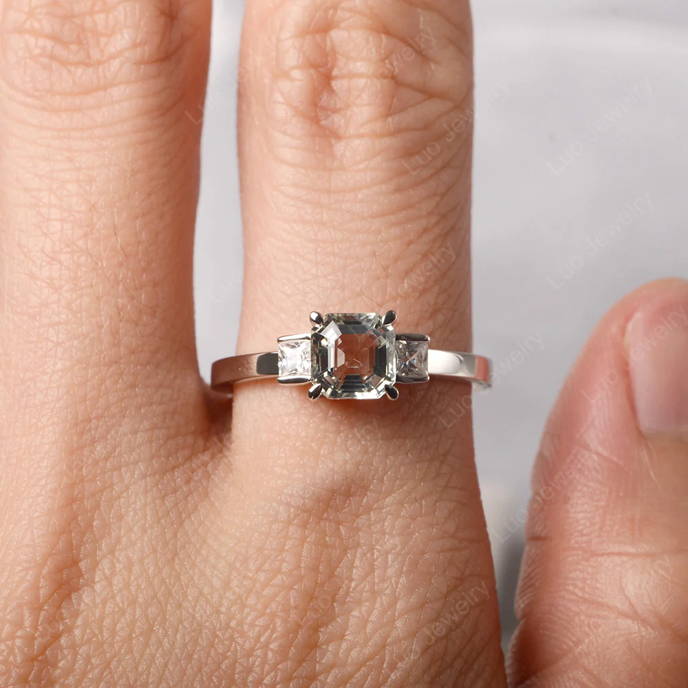 Unique Asscher Cut Green Amethyst Ring - Image 5