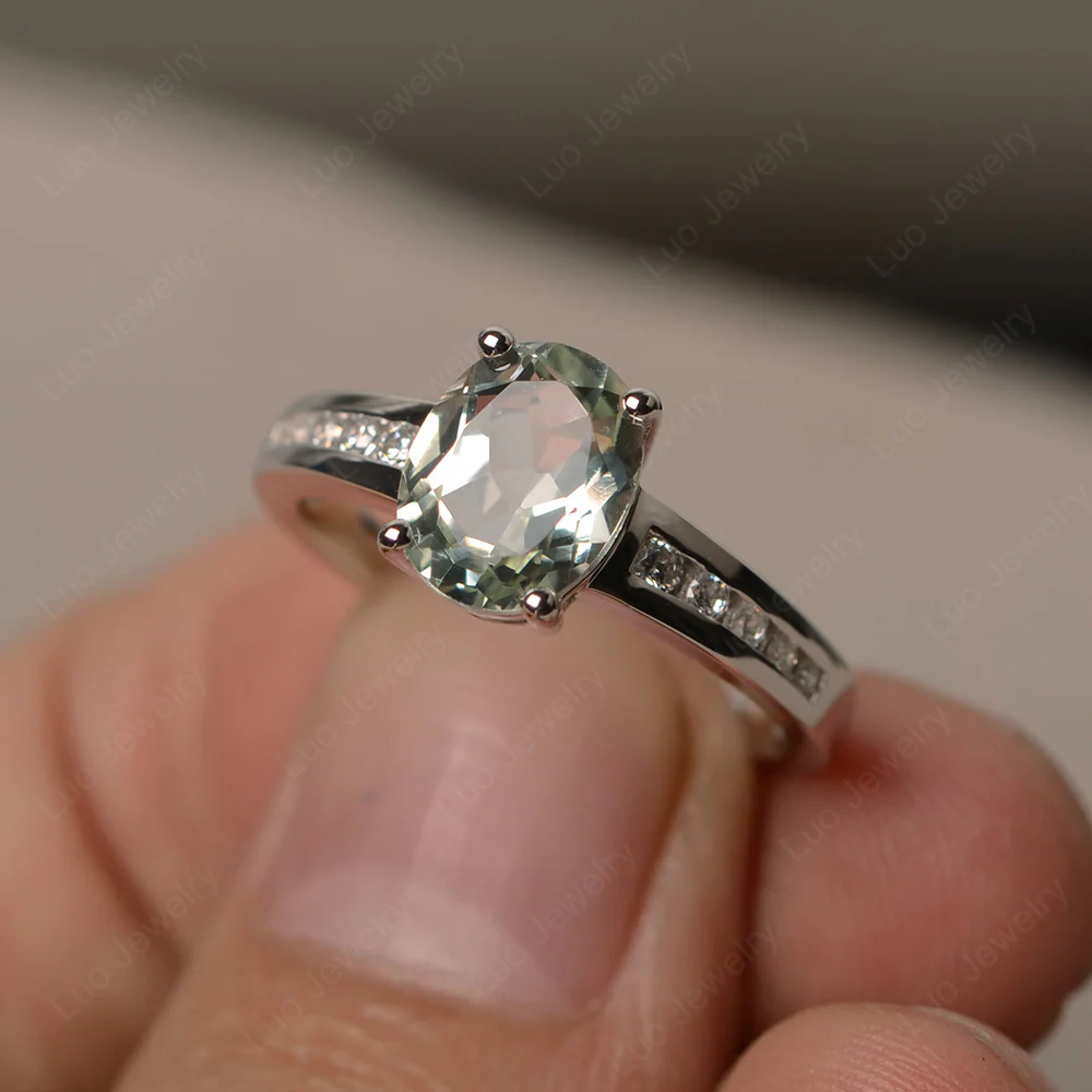 Classic Oval Green Amethyst Engagement Ring
