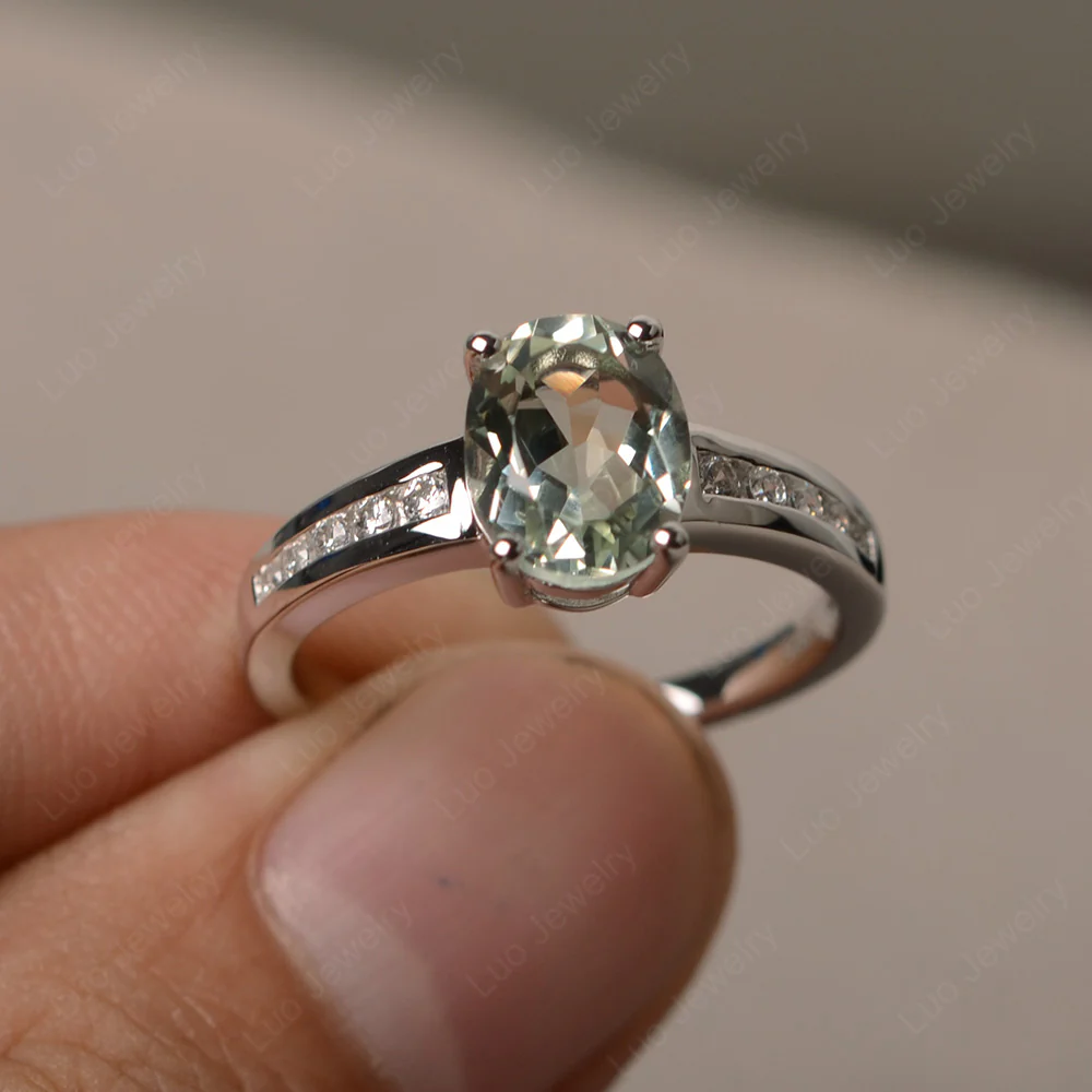 Classic Oval Green Amethyst Engagement Ring - Image 2